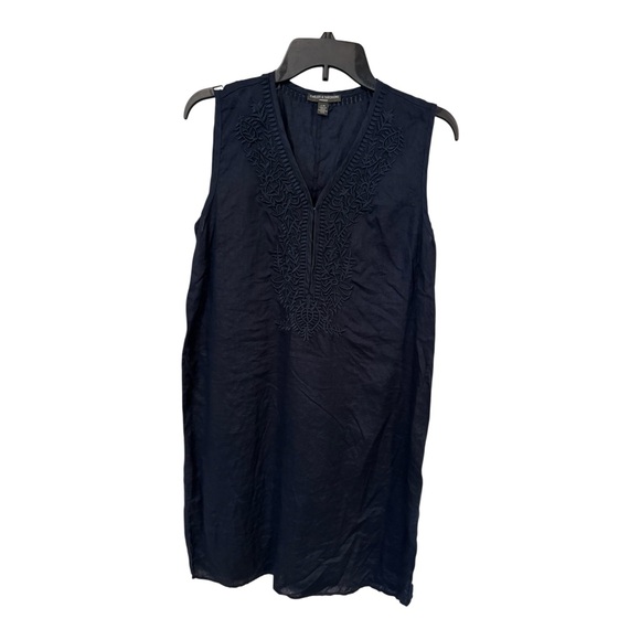 Chelsea & Theodore Navy 100% Linen Embroidered Shift Dress - S - Picture 2 of 5